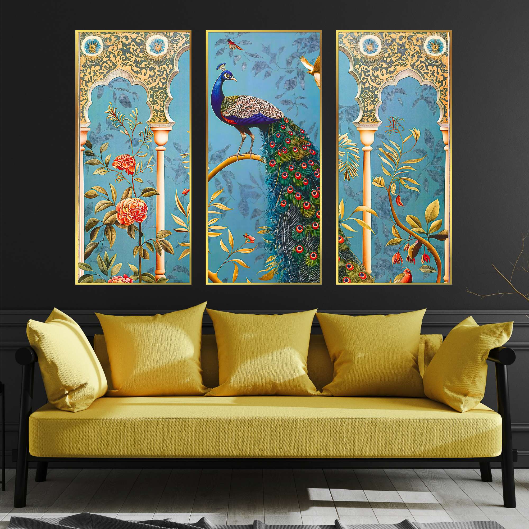 Set of Three large Wall Paintings for Wall Dacoration Golden Framed Wall Paintings for Living Room & Bedroom Wall Art for Home Decoration & Office Wall Décor (14x11 inch CH-LGD3-4)